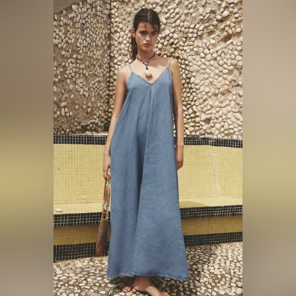 ZARA Denim Blue Maxi Dress - Picture 3 of 12